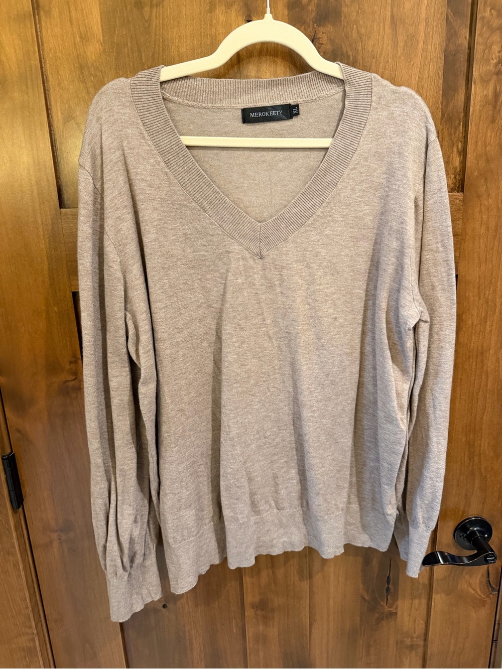 Merokeety Taupe V-Neck Women's Sweater